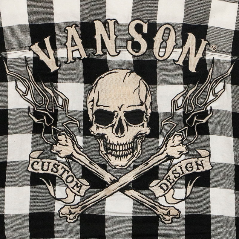 VANSON バンソン クロスボーンスカル 刺繍 半袖 チャックシャツ