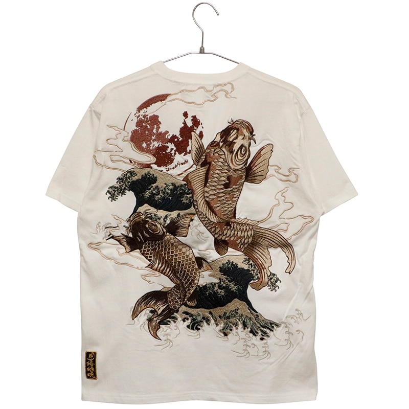 絡繰魂 粋 からくりだましい いき 昇り鯉 柄 刺繍 和柄 半袖T