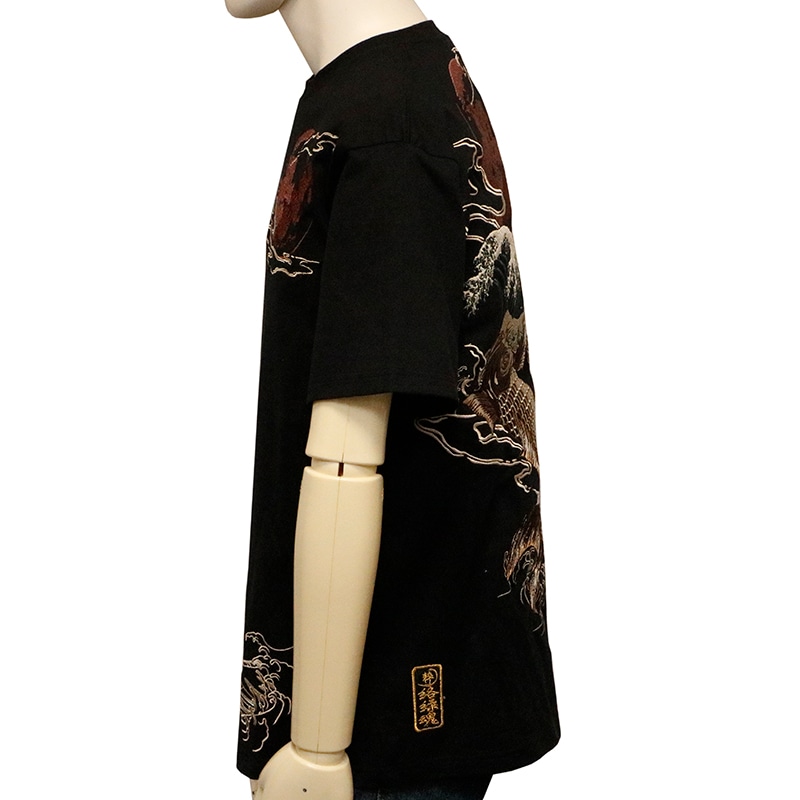 絡繰魂 粋 からくりだましい いき 昇り鯉 柄 刺繍 和柄 半袖Tシャツ