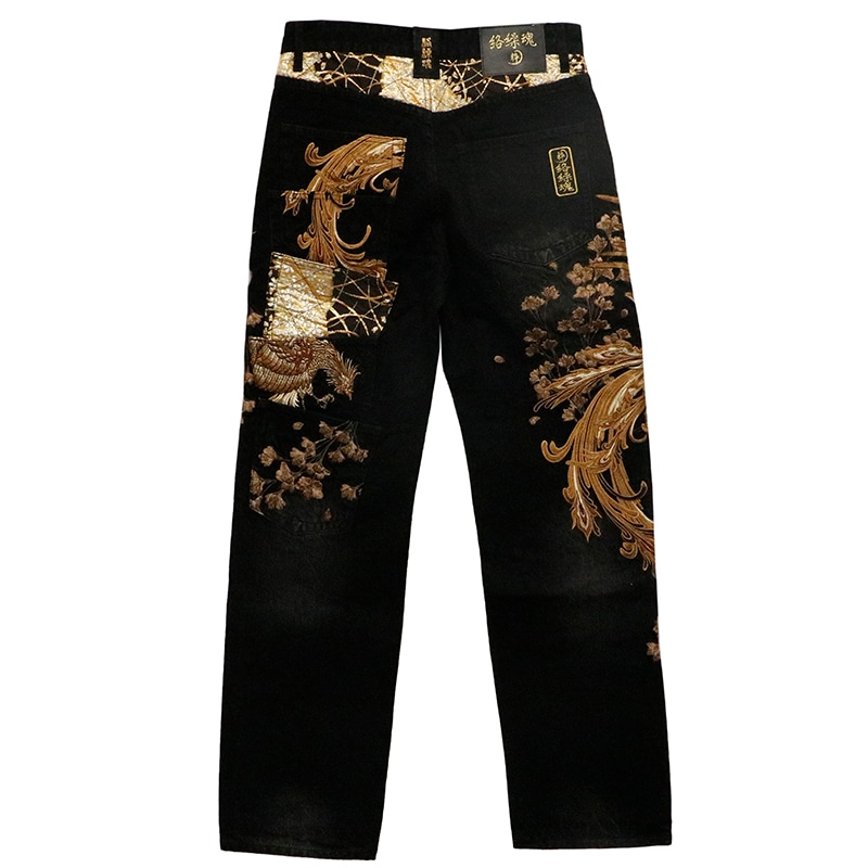 絡繰魂 粋 × 古都古都 鳳凰 柄 5連ポケット 刺繍 デニムパンツ