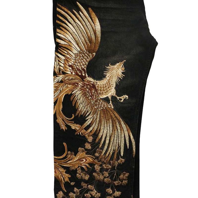 絡繰魂 粋 × 古都古都 鳳凰 柄 5連ポケット 刺繍 デニムパンツ