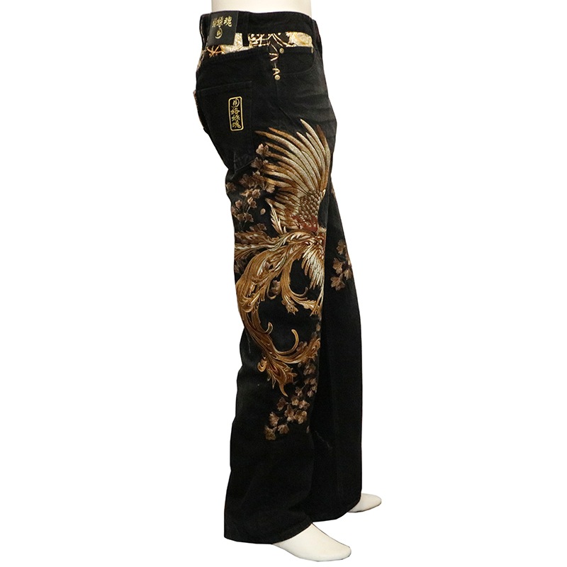 絡繰魂 粋 × 古都古都 鳳凰 柄 5連ポケット 刺繍 デニムパンツ