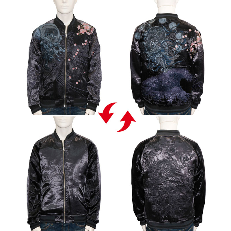 絡繰魂 粋/カラクリダマシイ イキ 風神雷神 柄 刺繍 和柄スカジャン