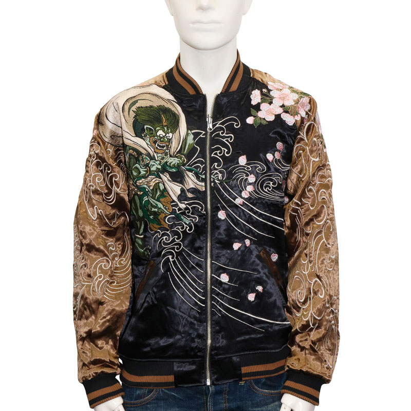 絡繰魂 粋/カラクリダマシイ イキ 風神雷神 柄 刺繍 和柄スカジャン