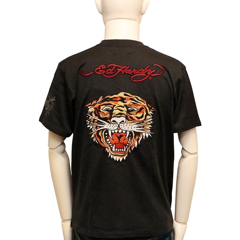【EDHARDY V首半袖Tタイガー/黒】エドハーディー5190 ED HARDY エドハーディー タイガー タトゥー 天竺 半袖 Tシャツ