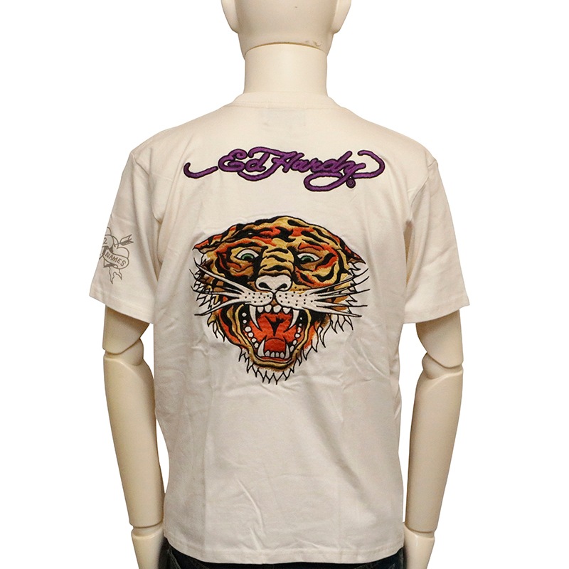 Ed Hardy エドハーディー 半袖 Tシャツ 白 ホワイト タイガー 虎 ED HARDY エドハーディー タイガー タトゥー 天竺 半袖 Tシャツ