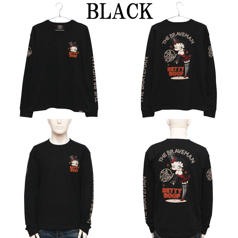 The BRAVE-MAN×Bettyboop Bigシルエット刺繍長袖teeシャツ BBB-2467 BLK Lサイズ