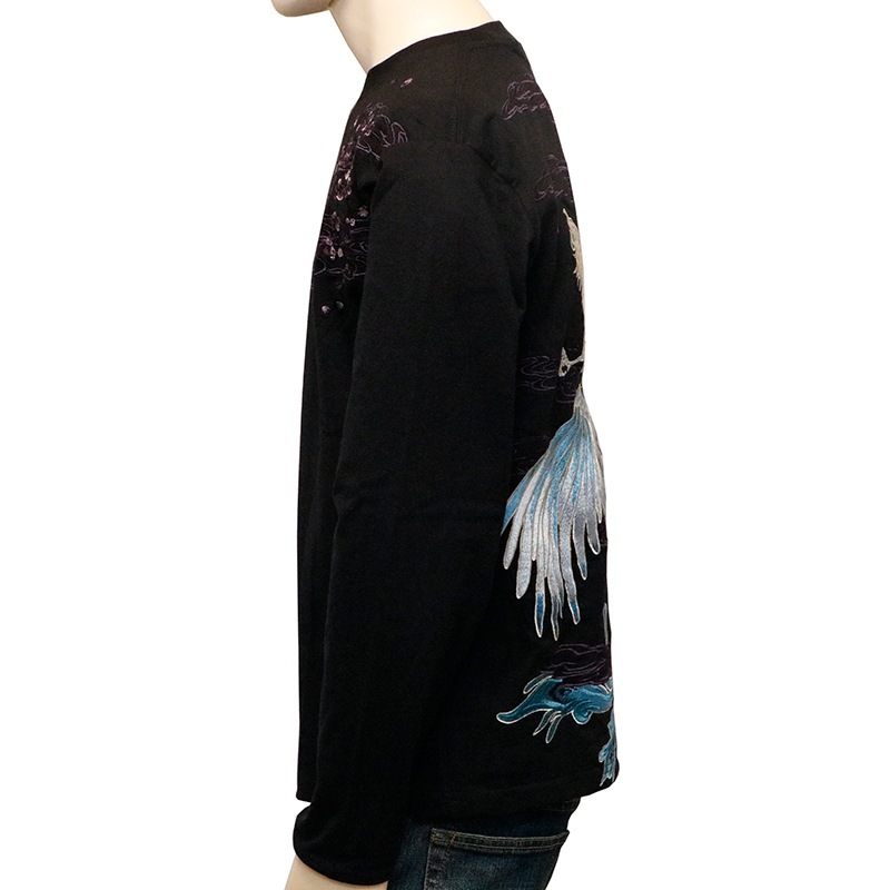現行品♡45Rハケ目✕天竺刺繍Tシャツ　トップス　長袖 フリーサイズ 絡繰魂 粋 からくりだましい いき 風神雷神 刺繍 和柄 長袖T