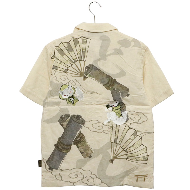 今昔 KON-JAKU こんじゃく 忍々 柄 刺繍 半袖シャツ （ KJ-26019