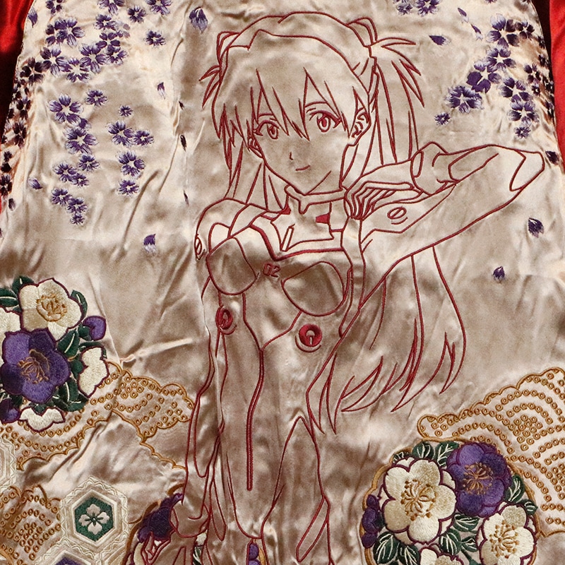 希少 錦 エヴァンゲリオン 流水と眼帯アスカ 総刺繍 ブルゾン スカジャン レア エヴァ 錦 コラボ 流水と眼帯 アスカ 総刺繍スカジャージ