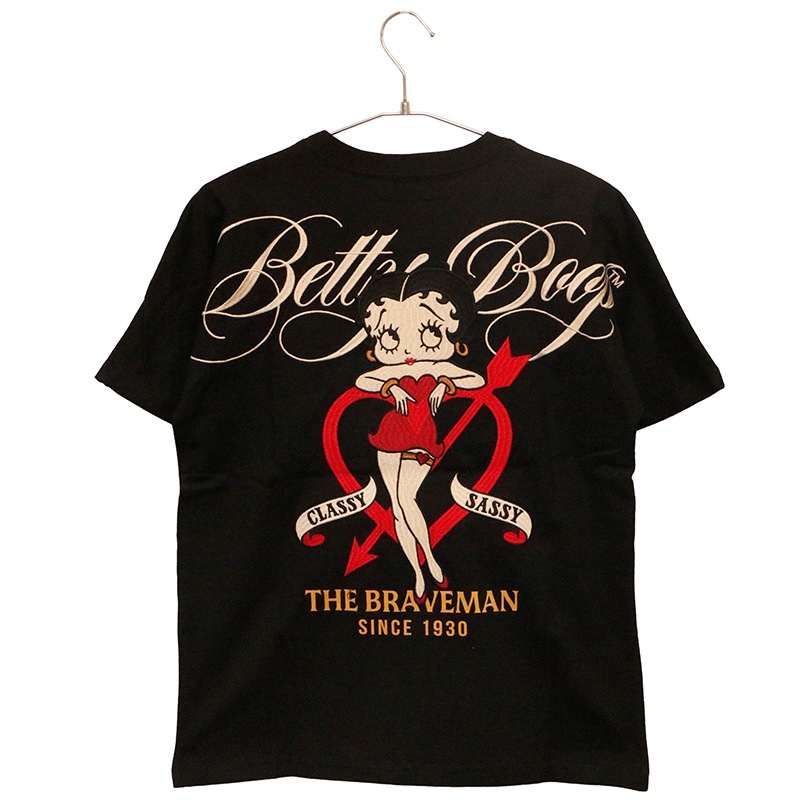 THE BRAVEMAN×BETTY BOOP ベティーブープ 天竺 半袖Tシャツ bbb-2531 THE BRAVEMAN × BETTY BOOP アローハート × ベティ 柄 刺繍 天竺 半袖