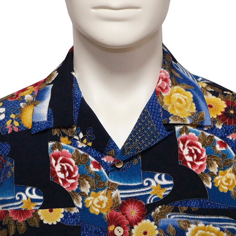 BSCギャラリー京都 オリジナル 菊水 柄 縮緬 和柄 アロハ