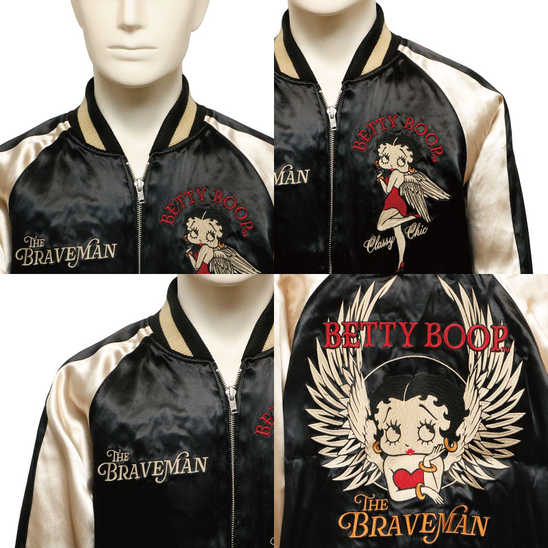美品 THE BRAVEMAN × BETTY BOOP スカジャン 刺繍 THE BRAVEMAN × BETTY BOOP 天使と悪魔 ベティーブープ 柄 刺繍