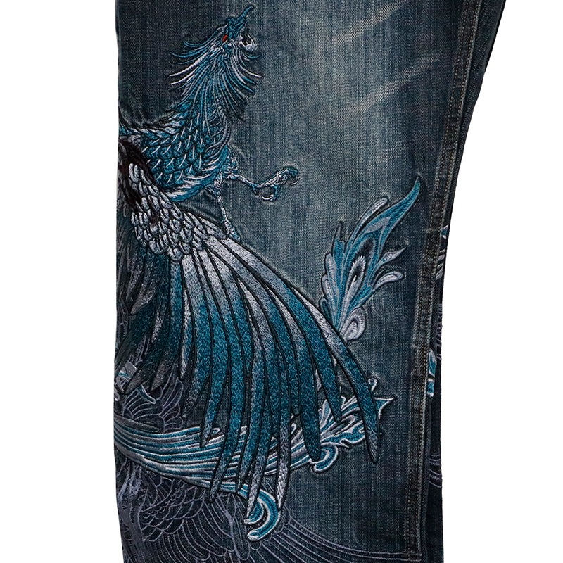 絡繰魂 粋 からくりだましい いき 鳳凰降臨 柄 刺繍 和柄 デニムパンツ