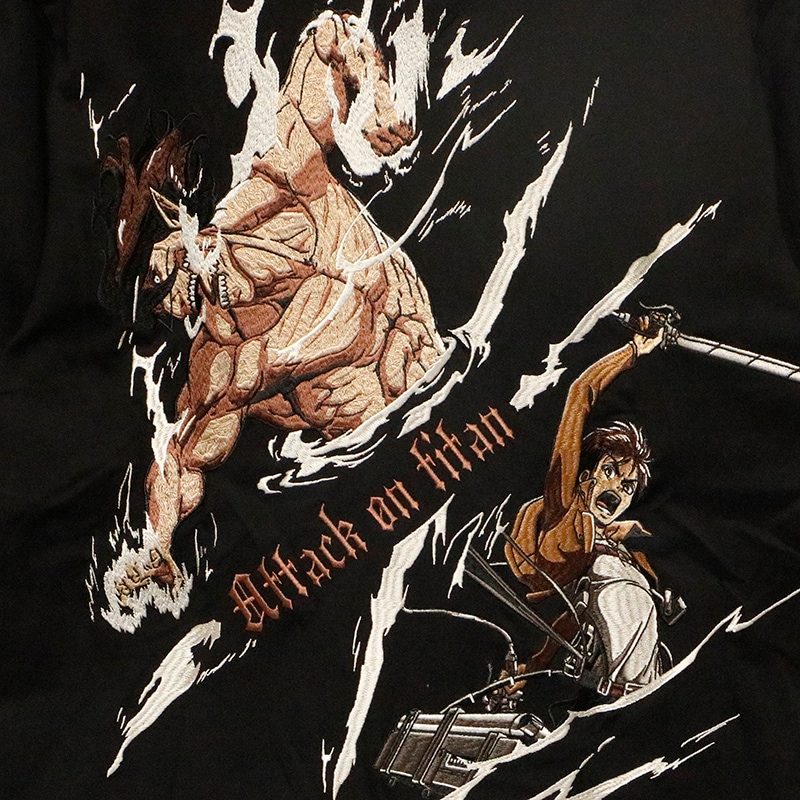 進撃の巨人 Attack on Titan エレン × 進撃の巨人 刺繍 半袖 Tシャツ