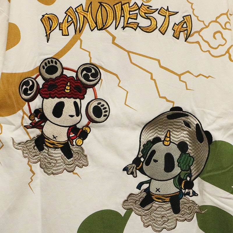 PANDIESTA JAPAN 子熊猫 風神雷神 刺繍 半袖 Tシャツ （ 526225