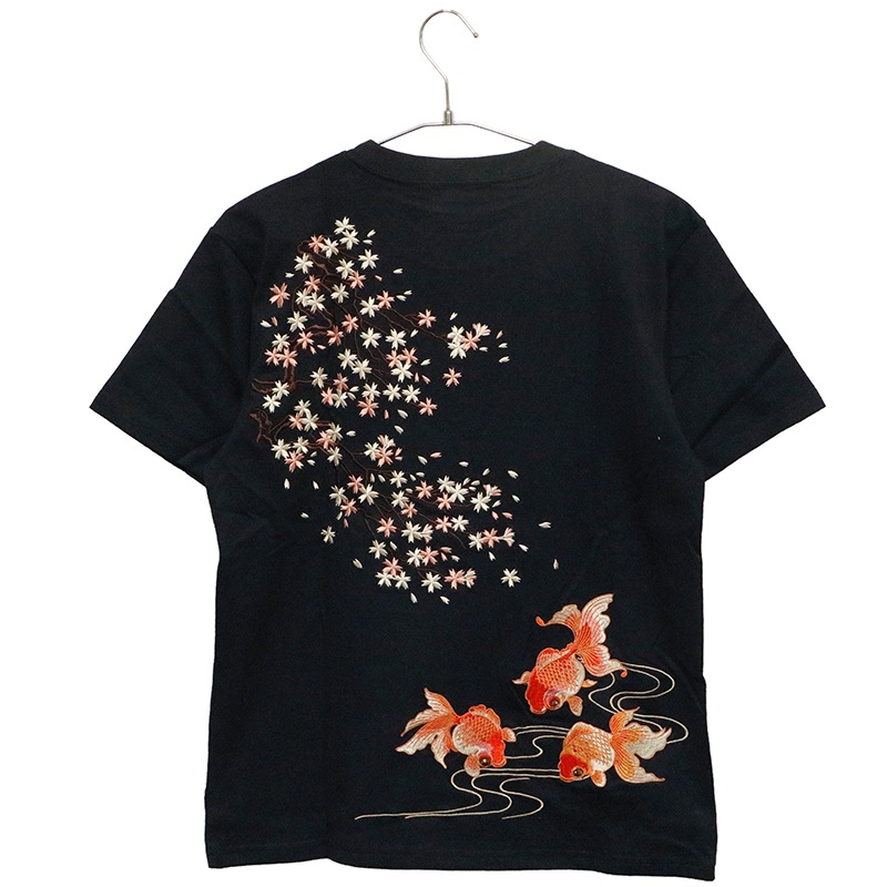 古都古都 コトコト 枝れ桜と金魚 柄 刺繍 和柄 半袖Tシャツ （ KTST