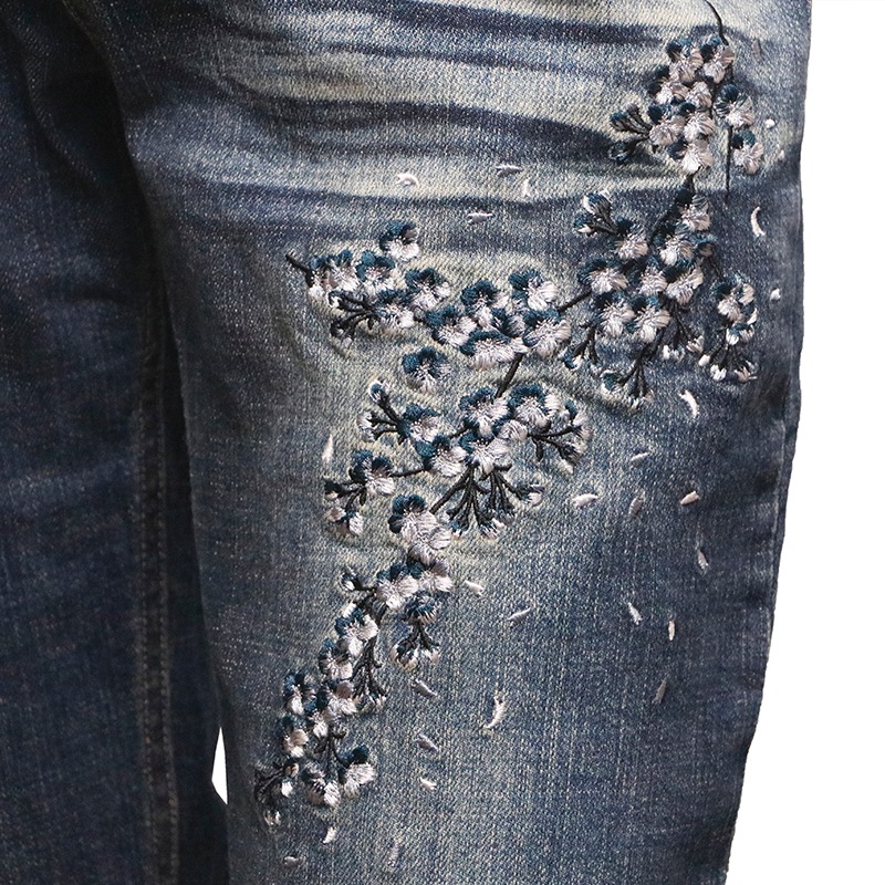 ディースクエアード ヴィンテージ加工デニムセットアップ桜花びら刺繍 国内正規 黒菟華 鷹の刺繍デニムジーンズ LIN AL-759021 ジーパン 和柄