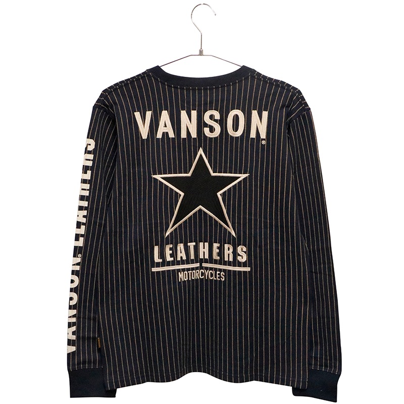 VANSON チノパン ブラック コットン スター 星 金刺繍ロゴ 英字 34 VANSON ワンスター ロゴ 柄 刺繍 天竺 長袖 Tシャツ （ NVLT