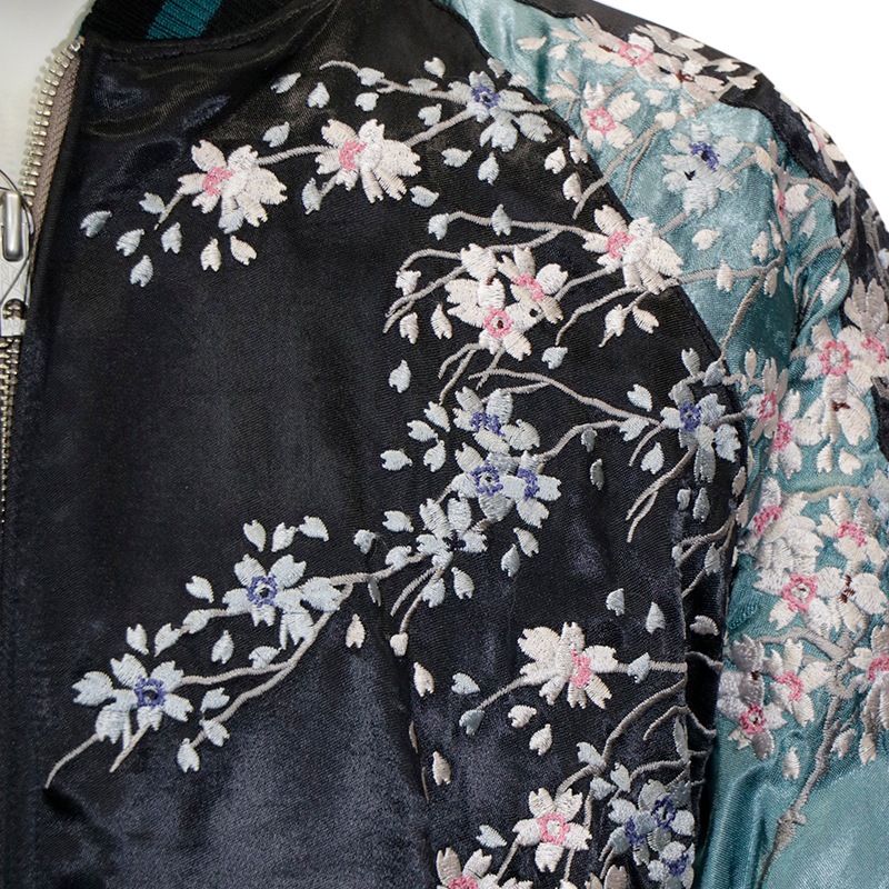 花旅楽団/ハナタビガクダン 波に桜 刺繍 和柄スカジャン （SSJ-025