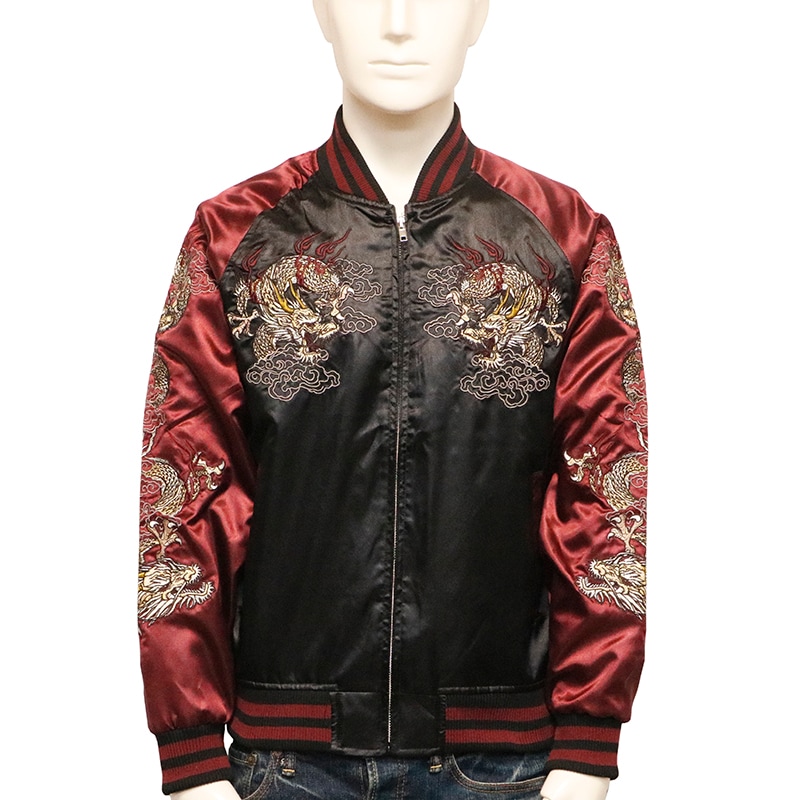 朧 おぼろ 双龍 柄 刺繍 和柄 スカジャン （ 9033802 ） | 和柄