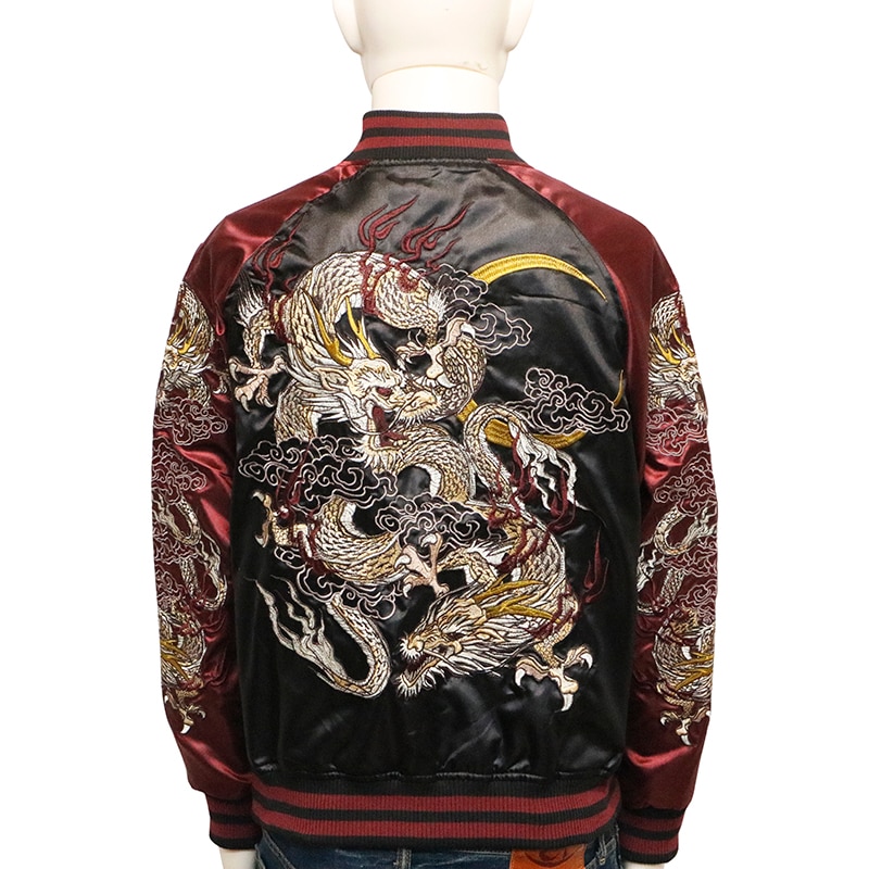 朧 おぼろ 双龍 柄 刺繍 和柄 スカジャン （ 9033802 ） | 和柄