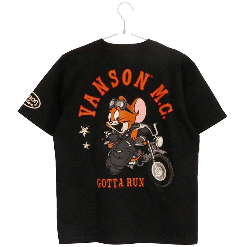 VANSON×トム＆ジェリー バイク × ジェリー 刺繍 天竺 半袖 T