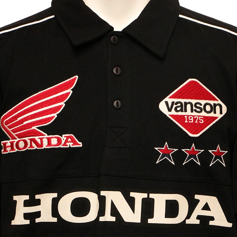 VANSON×HONDA バンソンロゴ × ホンダロゴ 刺繍 天竺 半袖 ポロシャツ