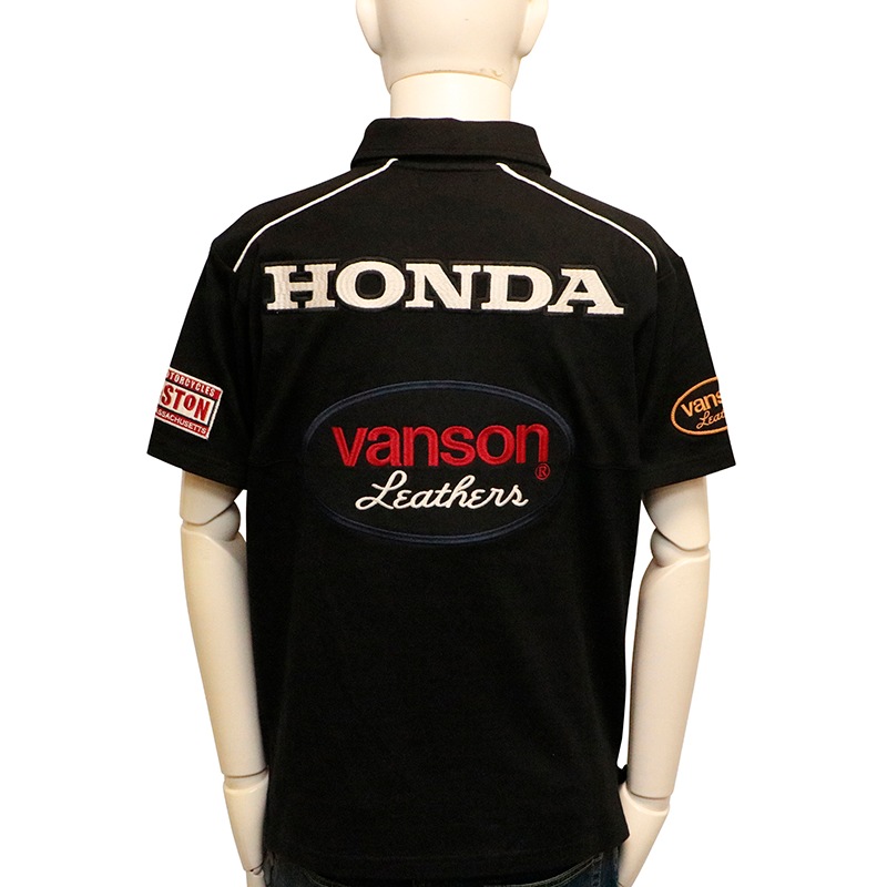 VANSON×HONDA バンソンロゴ × ホンダロゴ 刺繍 天竺 半袖 ポロシャツ