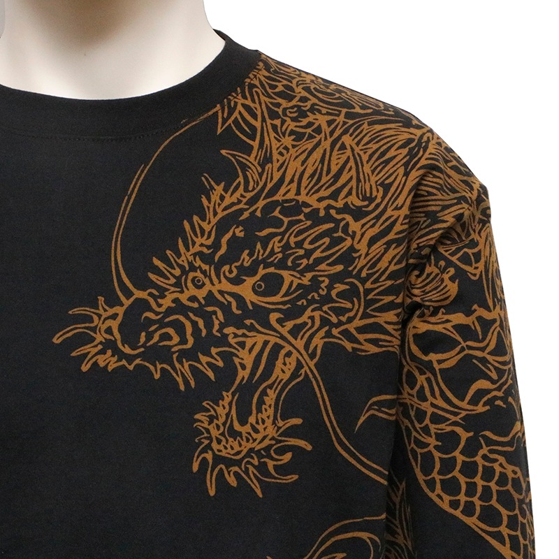 絡繰魂 からくりだましい 龍筋彫り 刺繍 和柄 長袖Tシャツ