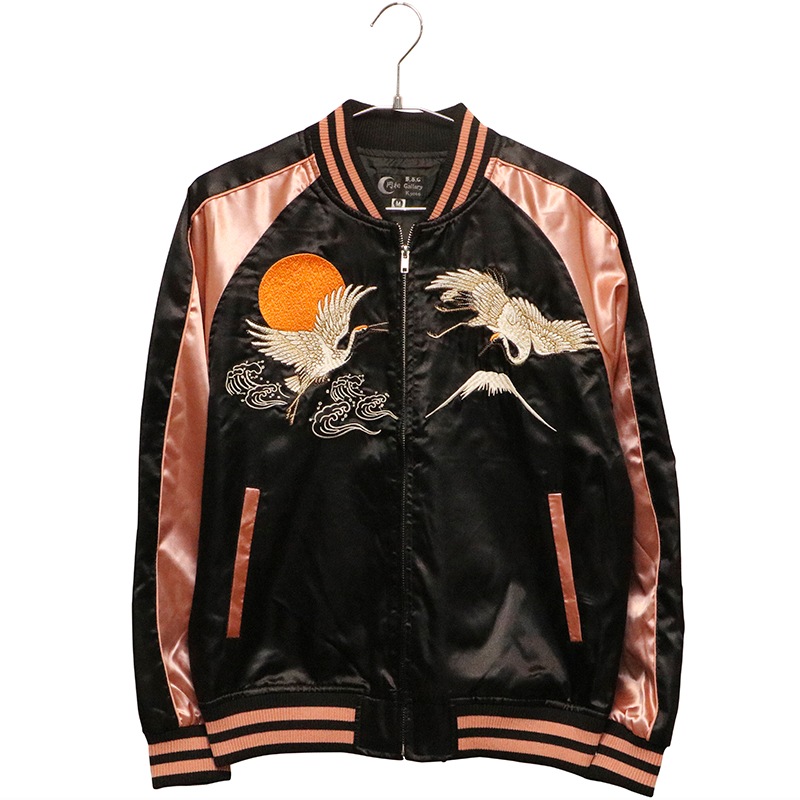 BSCギャラリー京都×朧 満月と鶴 柄 刺繍 和柄 スカジャン