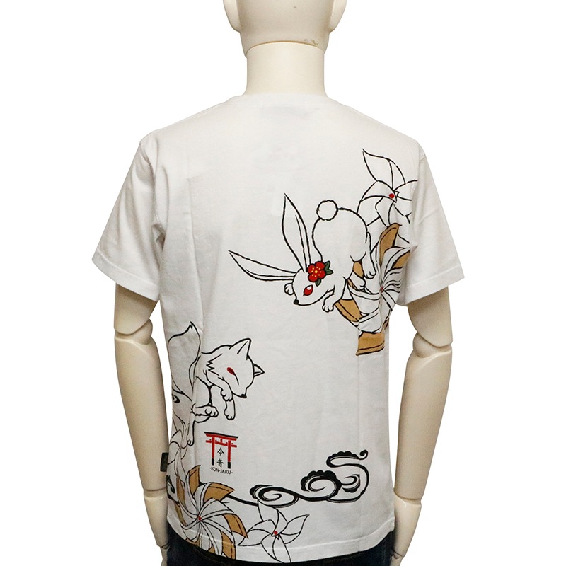 今昔 KON-JAKU 風車に今年の干支（兎） 和柄 半袖Tシャツ （ KJ