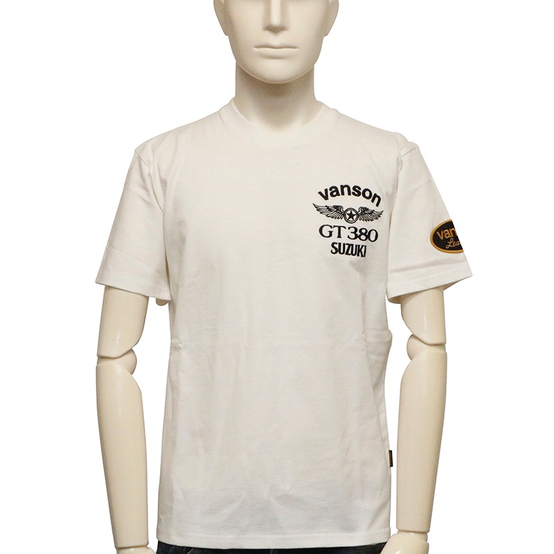 VANSON×SUZUKI GT380 柄 刺繍 天竺 半袖 Tシャツ （ SMV-2401