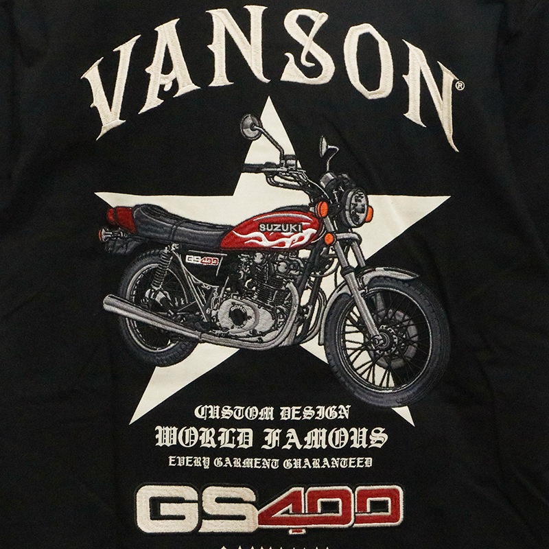 VANSON×SUZUKI 旧車 GS400 柄 刺繍 天竺 半袖 Tシャツ （ SMV