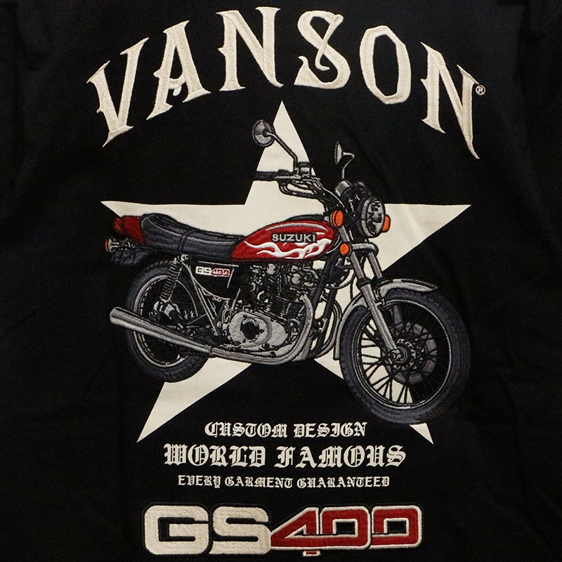 VANSON×SUZUKI 旧車 GS400 柄 刺繍 天竺 半袖 Tシャツ （ SMV