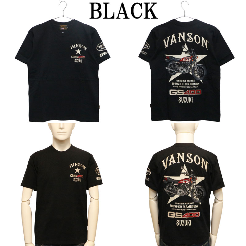 VANSON×SUZUKI 旧車 GS400 柄 刺繍 天竺 半袖 Tシャツ （ SMV