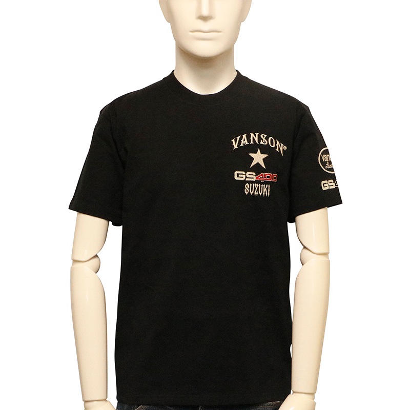 VANSON×SUZUKI 旧車 GS400 柄 刺繍 天竺 半袖 Tシャツ （ SMV-2404