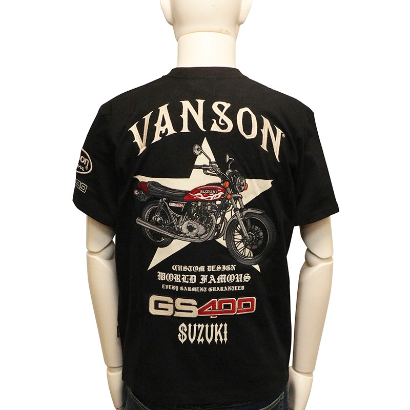 VANSON×SUZUKI 旧車 GS400 柄 刺繍 天竺 半袖 Tシャツ （ SMV