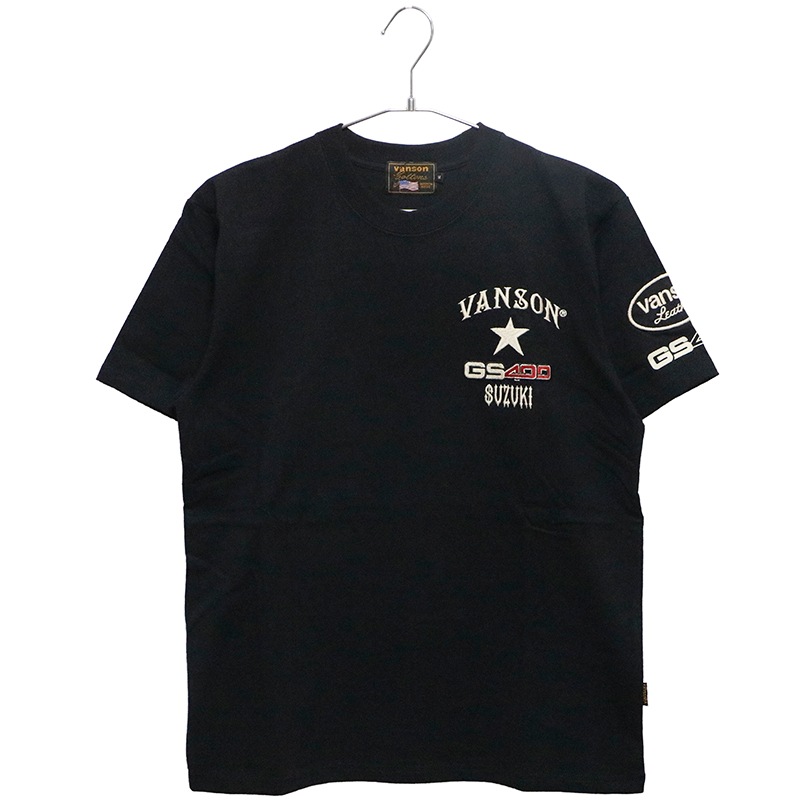 VANSON×SUZUKI 旧車 GS400 柄 刺繍 天竺 半袖 Tシャツ （ SMV