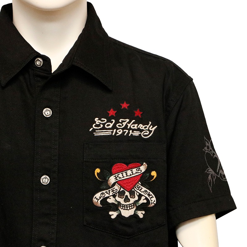 ED HARDY エドハーディー イーグル × ハート タトゥー 刺繍 ツイル 