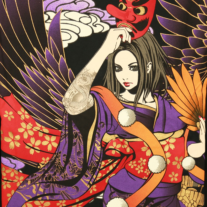 抜刀娘 ばっとうむすめ 凛×烏天狗 柄 和柄 長袖 Tシャツ