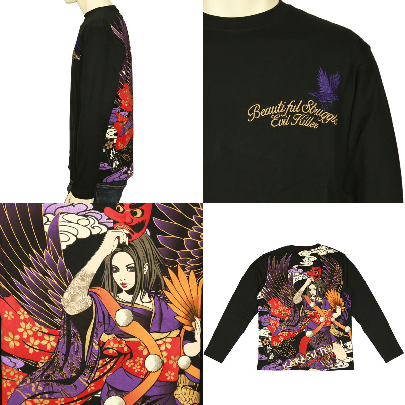 ハウンドドック様 フォロー割絡繰魂 抜刀娘/大きいサイズ4L 和柄 ボタンシャツ 大きいサイズ メンズ 絡繰魂抜刀娘 凛&穂乃花 長袖Tシャツ 綿