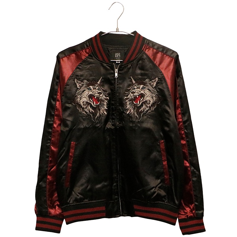 朧 おぼろ 満月と狼 柄 刺繍 和柄 スカジャン（ 9043813 ） | 和柄