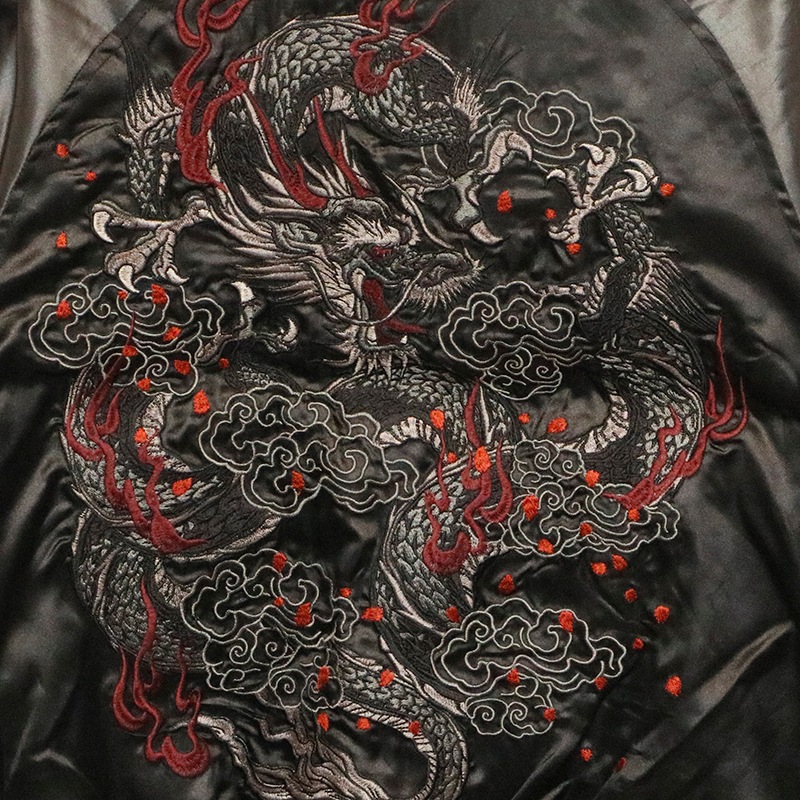 OBORO朧 おぼろ 和柄 別珍 ベロア スカジャン 龍 刺繍 L ブラック 龍別珍スカジャン 朧 9033833 おぼろ 和柄 和風 ベロア 竜