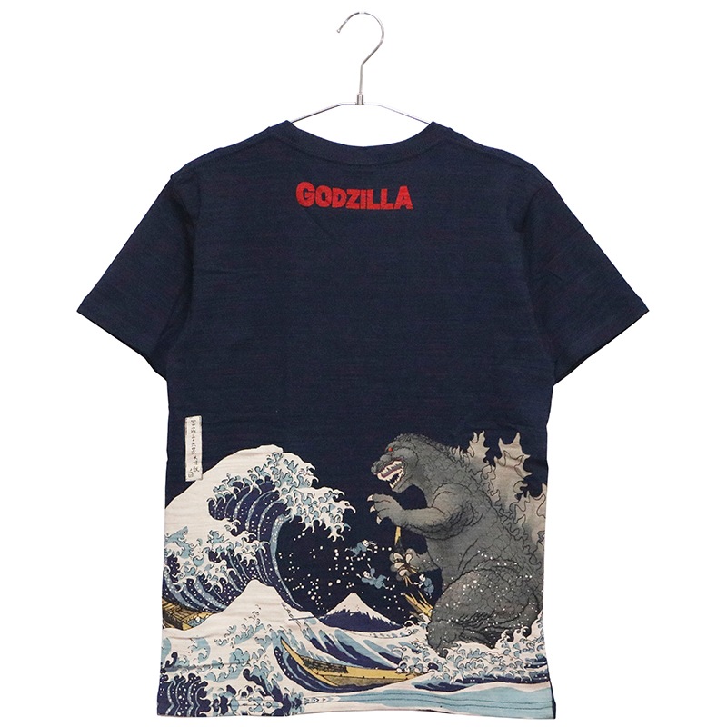 ゴジラ 葛飾北斎 コラボてぬぐい 額装 ゴジラ 江戸襲来抜染スラブTEE | Godzilla Edo Discharge Slub