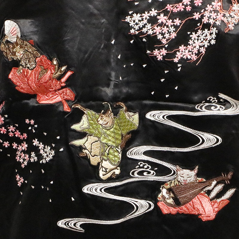 花旅楽団 はなたびがくだん 平安猫の宴会 柄 刺繍 和柄 リバーシブル