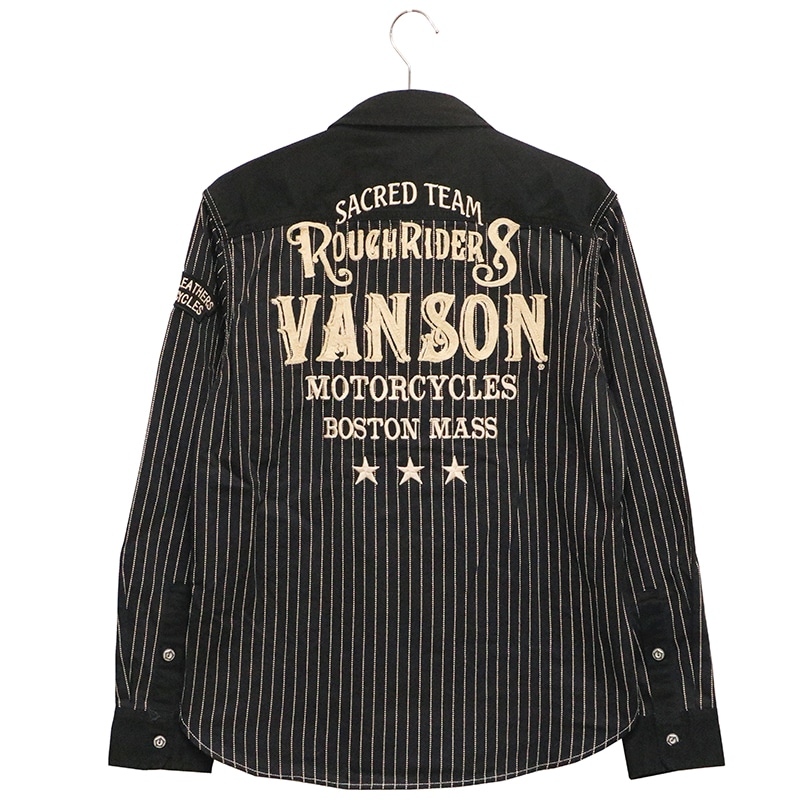 バンソン VANSON NVSL-811 長袖 シャツ オリーブ色 レーヨンオープンシャツ VANSON バンソン ロゴ刺繍 デニム 長袖シャツ メンズ