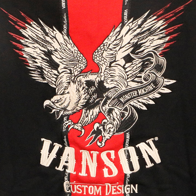VANSON フライングイーグル 柄 刺繍 センター切替 裏毛 フルZIP