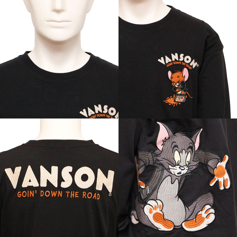 VANSON×トム&ジェリー 足跡トムとジェリー 刺繍 天竺 長袖 Tシャツ ( TJV-2232 ) VANSON×トム&ジェリー 足跡トムとジェリー 刺繍 天竺 長袖 Tシャツ ( TJV-2232 )