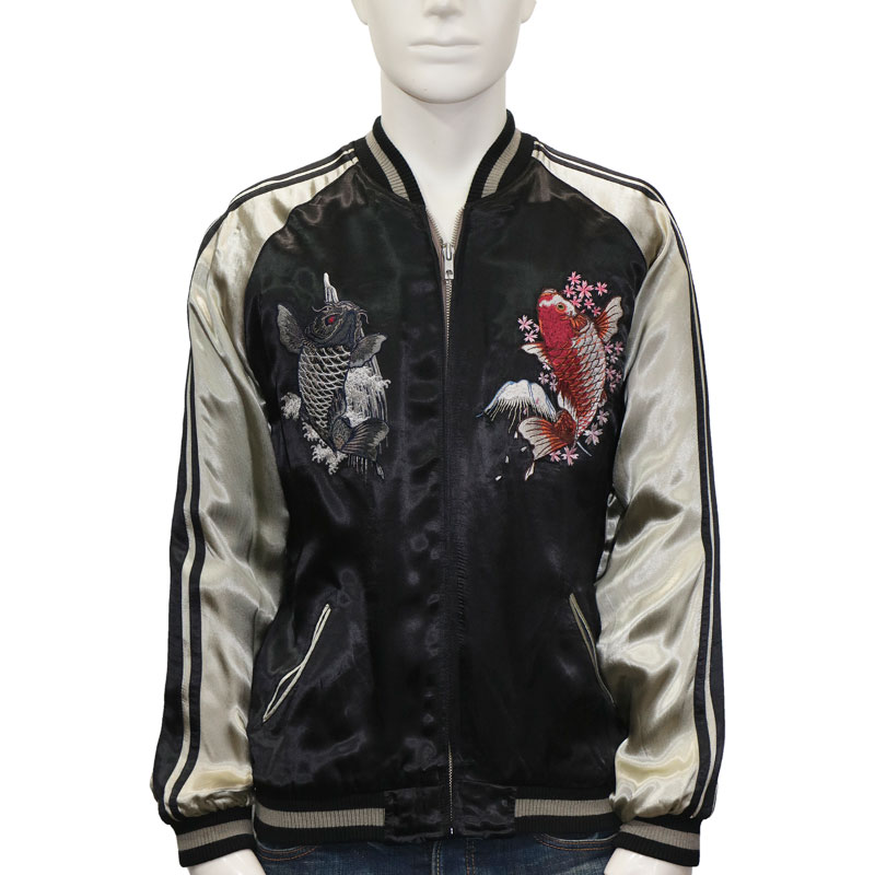 花旅楽団 × satori 双跳ね鯉 柄 刺繍 リバ－シブル 和柄 スカジャン